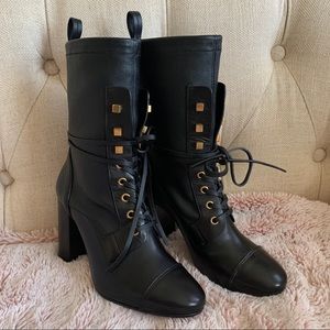 Stuart Weitzman Black Leather Combat Boots Sz 7 👢